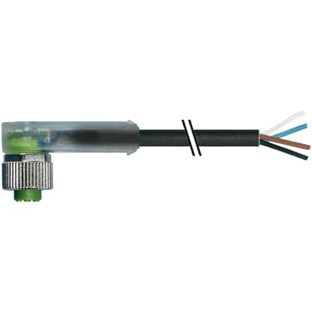 M12 Female 90° With Cable LED, PUR 4x0.34 Bk UL/CSA 5m